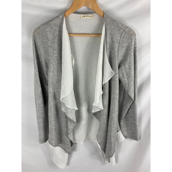Pebble & Stone Anthro Draped Front Grey White Cardigan Size Small - Picture 2 of 7